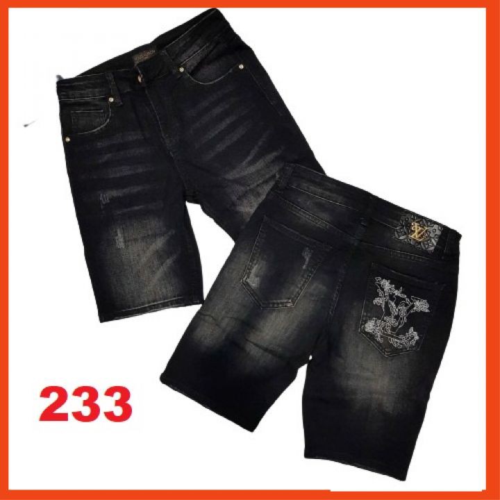 Quần short jean nam logo thêu màu đen chất bò - quần bò ngắn nam co giãn thời trang cao cấp Luty_shop90 ms226