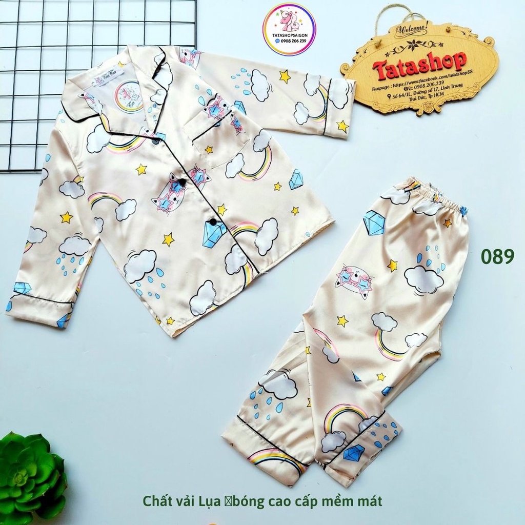 [12 đến 42kg] Bộ đồ ngủ tay dài cho bé trai bé gái lụa bóng cao cấp- Bộ pijama cho bé