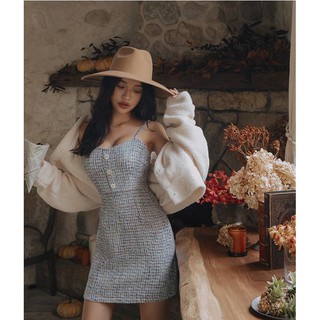 Váy 2 dây vải tweed dáng chữ a nữ air space 2040124025