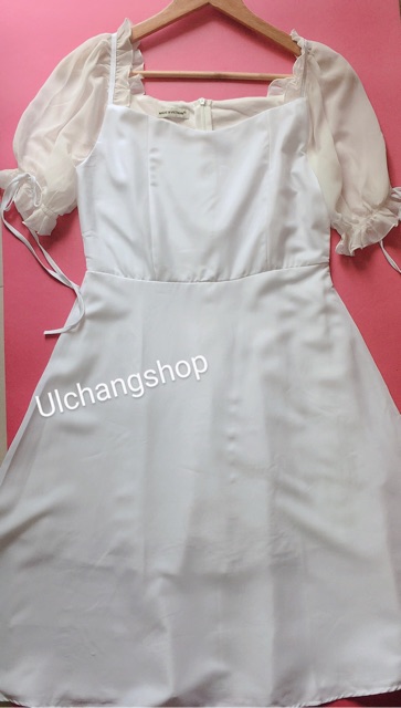 Đầm trắng xoè dự tiệc tay nơ cao cấp | BigBuy360 - bigbuy360.vn
