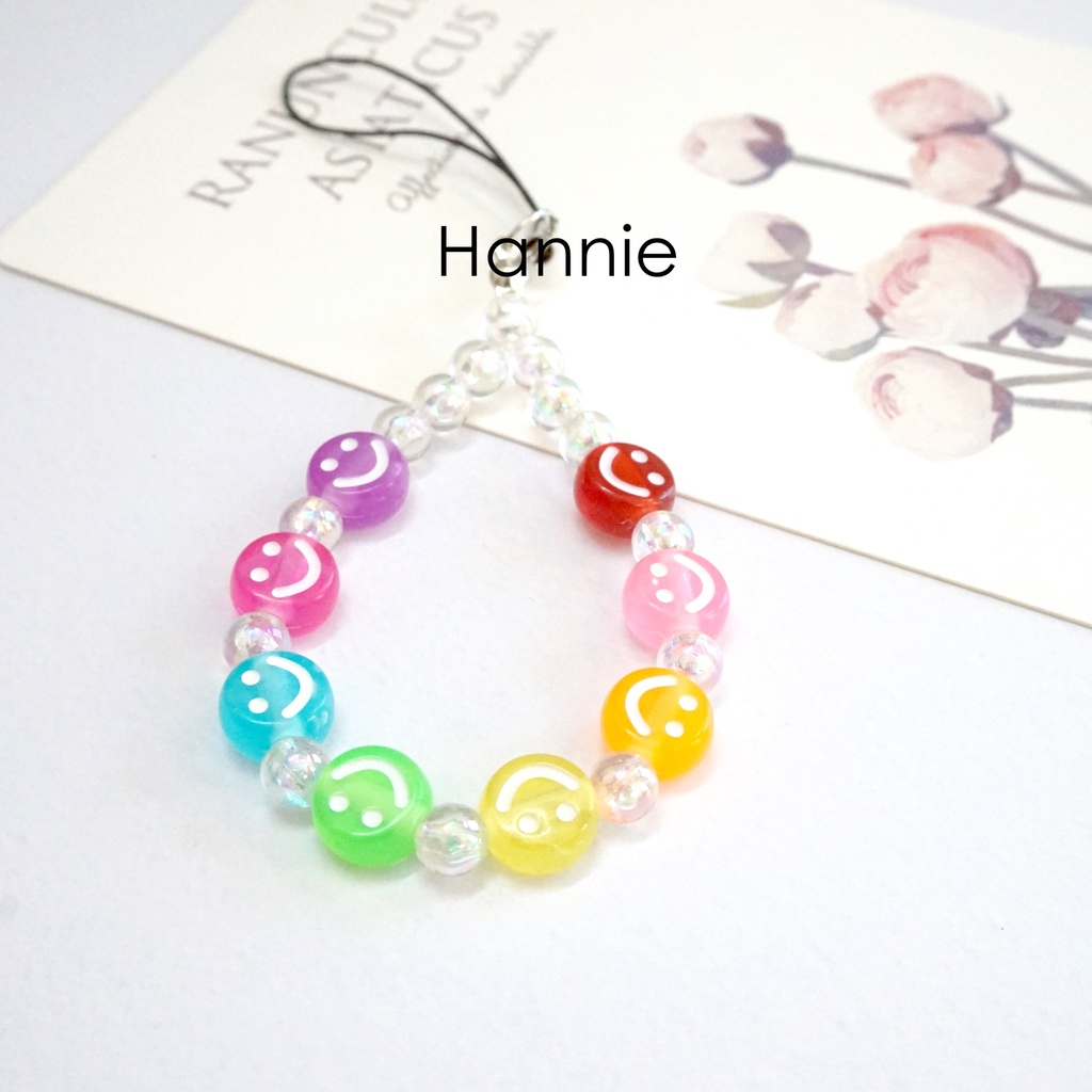 Móc khóa hạt nhựa hologram mặt cười  - Phone strap phụ kiện dây treo túi xách balo chìa khóa điện thoại handmade