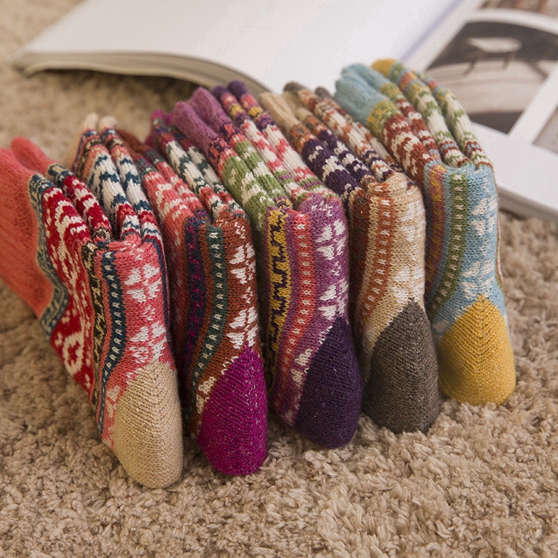 5 Pairs Womens Vintage Style Winter Warm Thick Knit Wool Cozy Crew Socks Girls in the tube Soft Sock #3