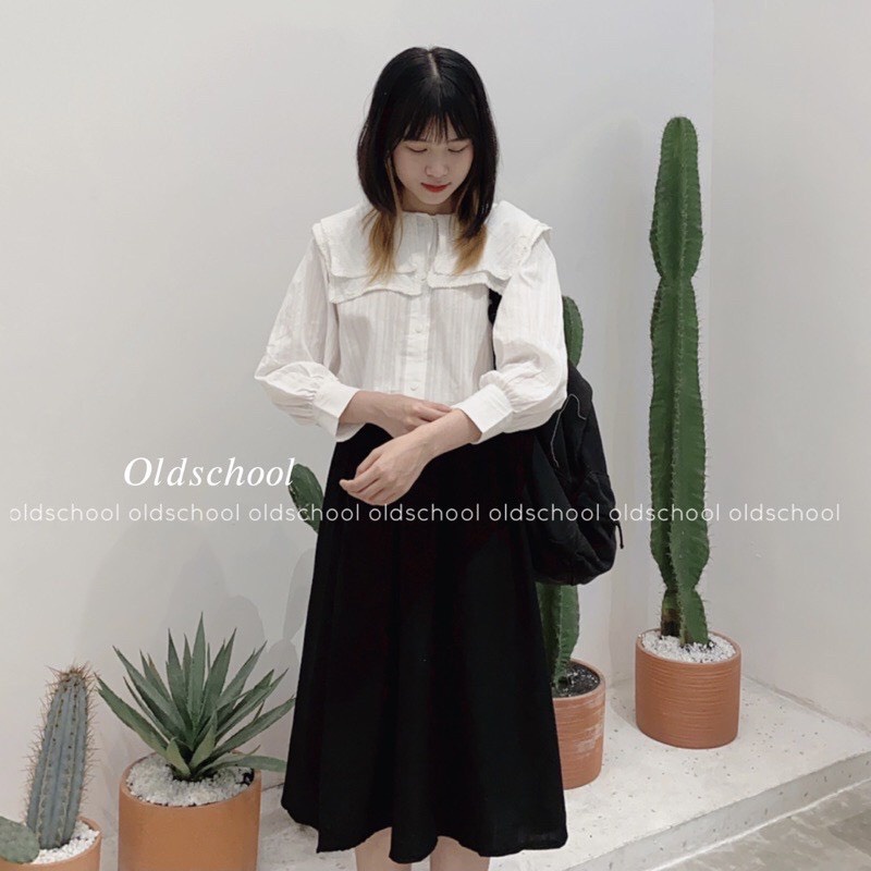 Áo sơ mi dáng babydoll cổ ren bèo 2 lớp ulzzang