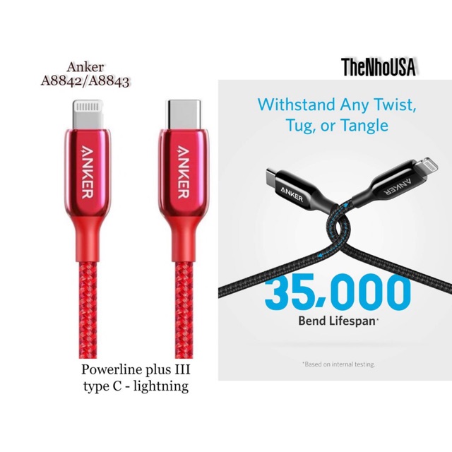 Cáp Anker TYPE C- LIGHTNING Power line III A8842