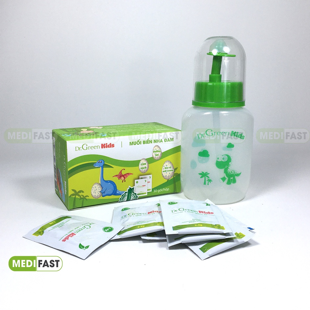 Bình rửa mũi Dr Green Kids - An toàn, tiện lợi khi sử dụng cho trẻ em - Tặng kèm 30 gói muối