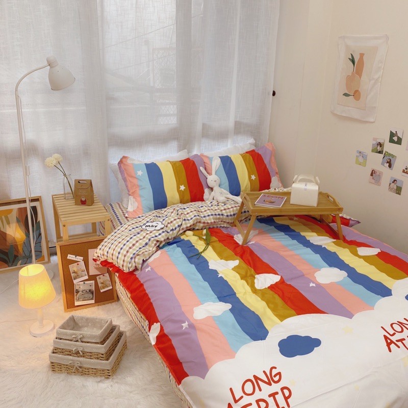 Bộ chăn ga gối Cotton Poly hoạ tiết cầu vồng sắc màu MÂY BEDDING đủ kích thước nệm | BigBuy360 - bigbuy360.vn