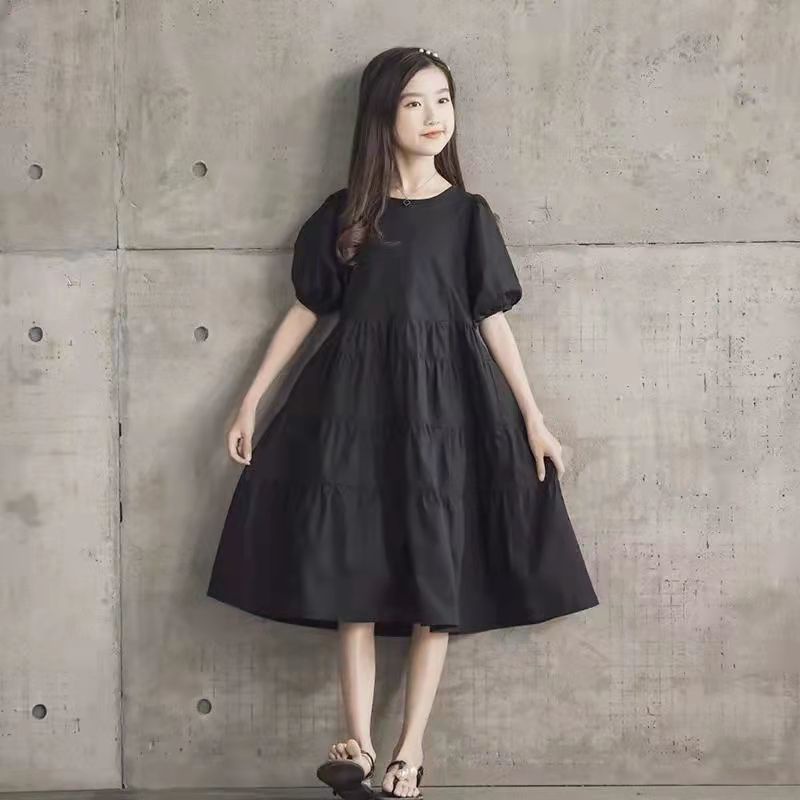 Váy cho bé gái Đầm Dài Ngang Gối Màu Trắng Phong Cách Mùa Hè Mới Cho Bé Gái 8-15 Tuổi váy công chúa bé gái