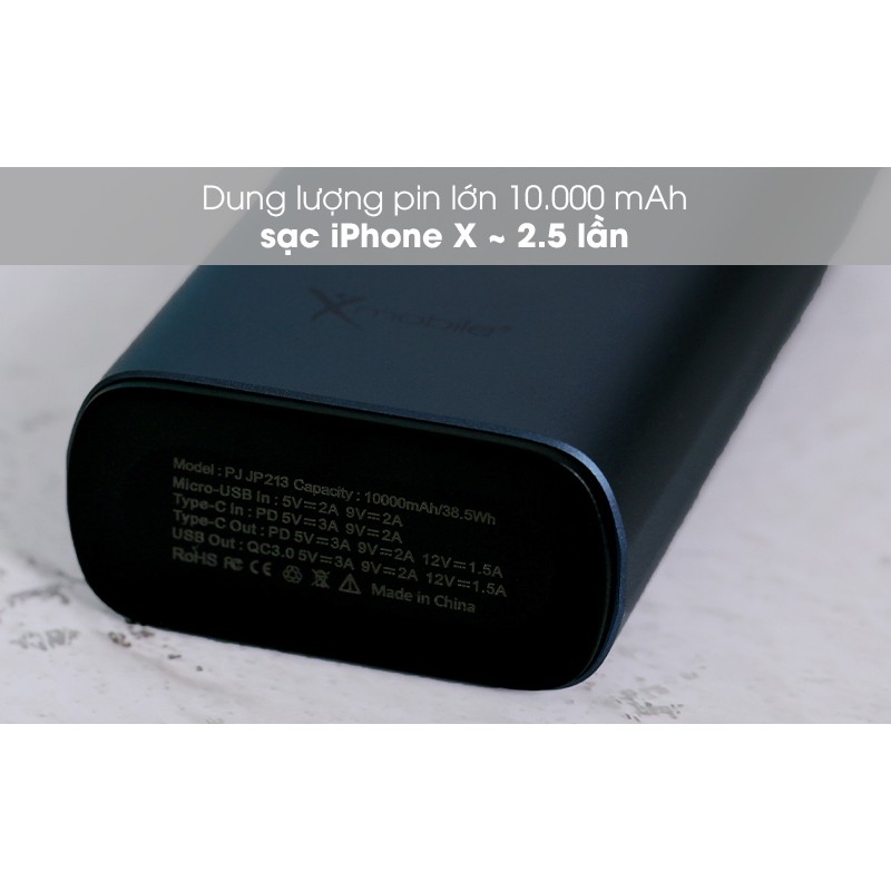 Pin sạc dự phòng Polymer 10.000mAh Type C PD QC3.0 Xmobile PowerSlim PJ JP213