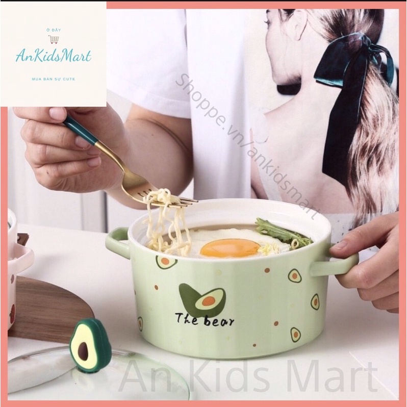 Tô sứ/ bát sứ úp mì tôm có nắp hình hoa quả và động vật dễ thương