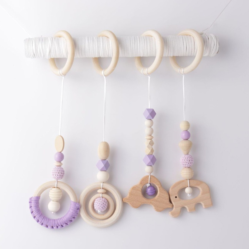 Bộ 4 Đồ Chơi Bằng Gỗ Sồi Toàn Diện Trang Trí Xe Đẩy Em Bé