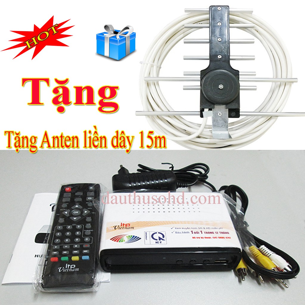 đầu thu kts truyền hình mặt đất DVB T2 LTP 1306 tặng anten 15m dây