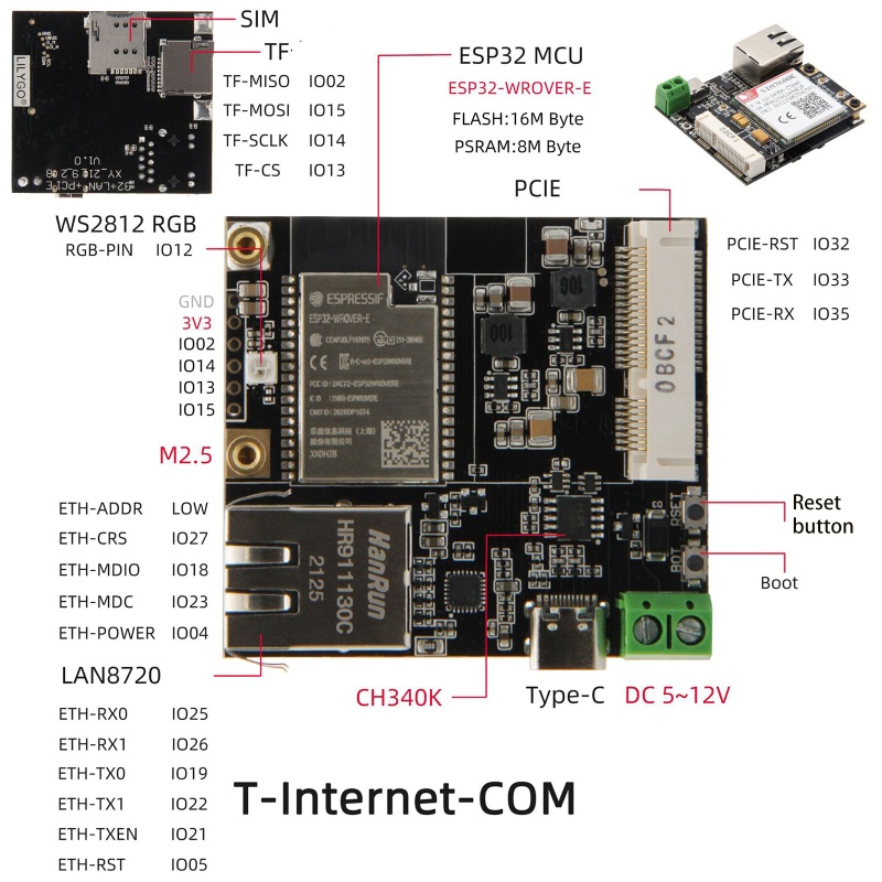 QUU T-Internet-COM ESP32 Ethernet IOT Module Wifi BT-compatibl Programmer For T-PCIE | BigBuy360 - bigbuy360.vn