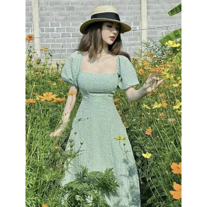 Đầm Maxi Dài Hở Lưng Đi Biển, Maxi Trắng Cổ Vuông Tay Phồng Sexy Thời Trang Nữ Minh Phúc