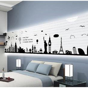 Sticker dán tường họa tiết hình tháp Eiffel lớn dùng trang trí phòng ngủ hoa lụa gương tròn hồ cá trang trí chụp ảnh