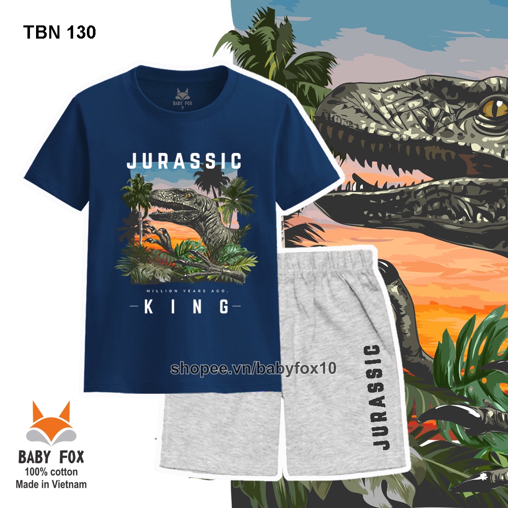 Bộ thun bé trai 100% cotton loại tốt, thương hiệu BABY FOX, hình khủng long, size 10-55 kg c