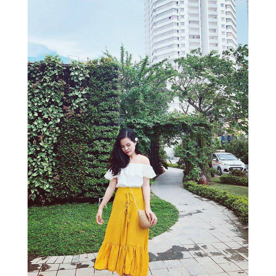 [ xả kho ] HS Chân váy vintage kèm áo lưới trễ vai