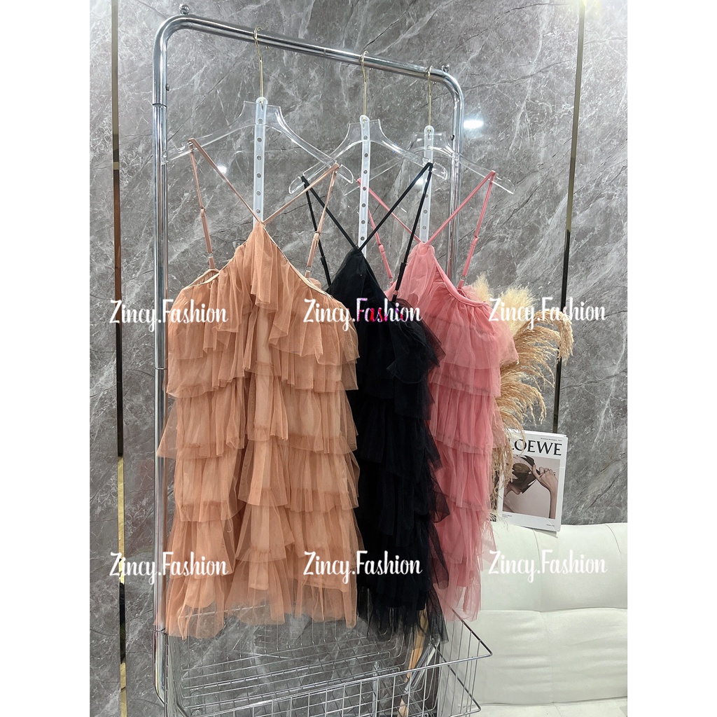 Đầm cổ yếm lưới tầng dáng ngắn xoè Váy babydoll dự tiệc đi chơi nữ tính gợi cảm Kèm Hình Thật LTNCY01