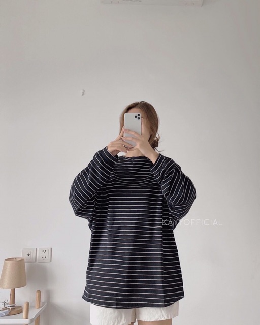 Áo kẻ rộng dài tay siêu xinh