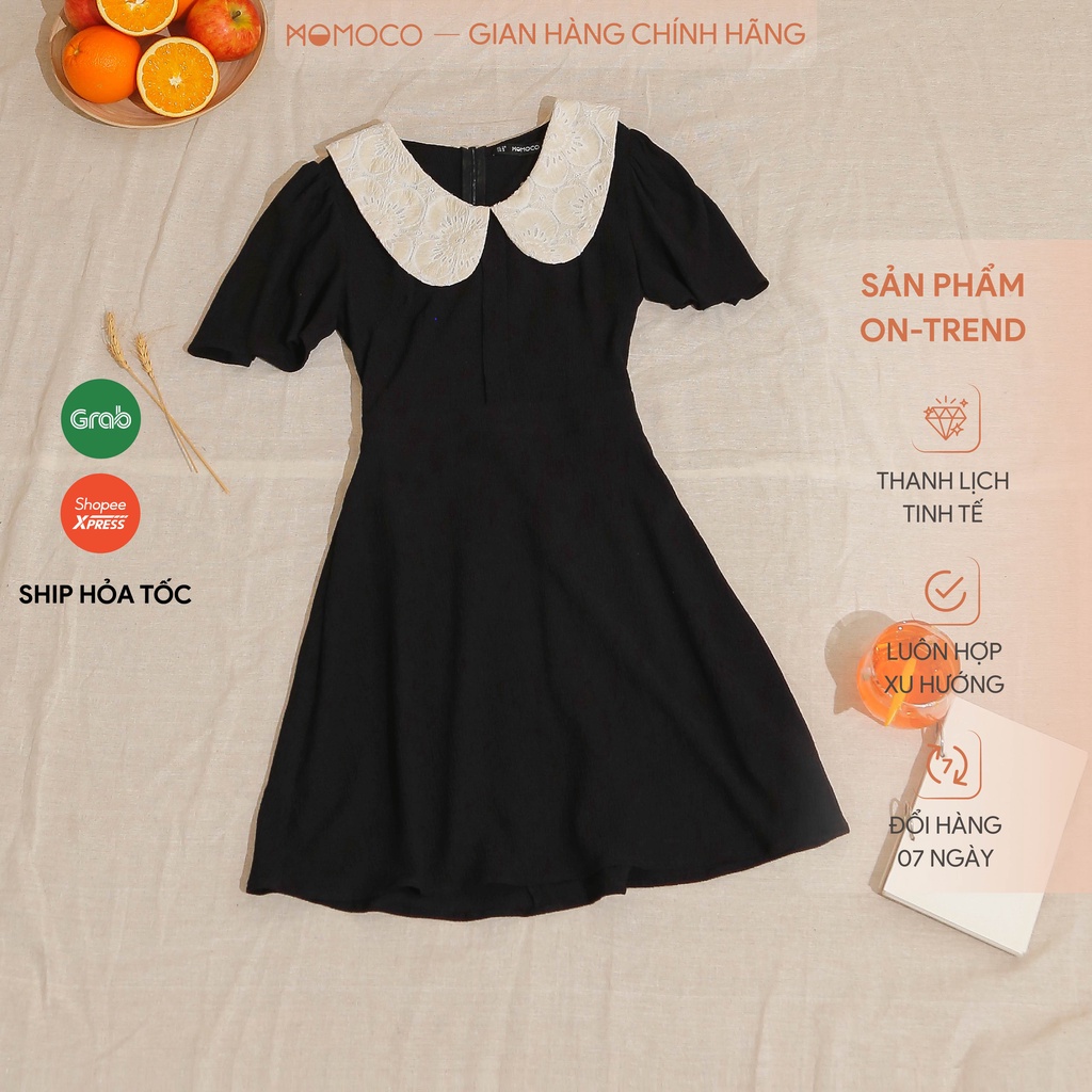 Váy Cổ Sen Phối Ren MOMOCO Chất Liệu Xốp Nhăn Thiết Kế Trẻ Trung Thanh Lịch M3005