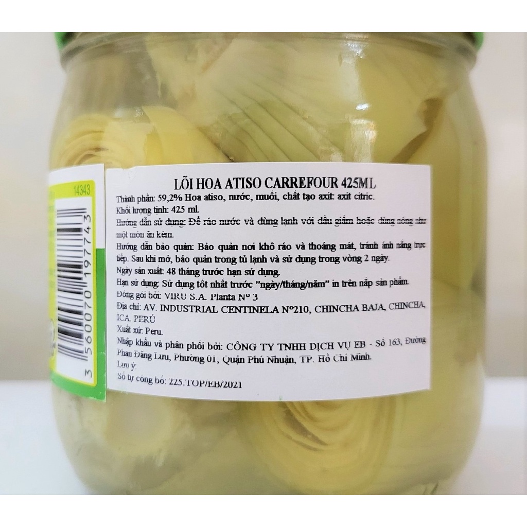 [Lọ 425ml] LÕI HOA ATISO NGÂM NƯỚC MUỐI Classic [Peru] CARREFOUR Artichoke Core In Brine (atp)