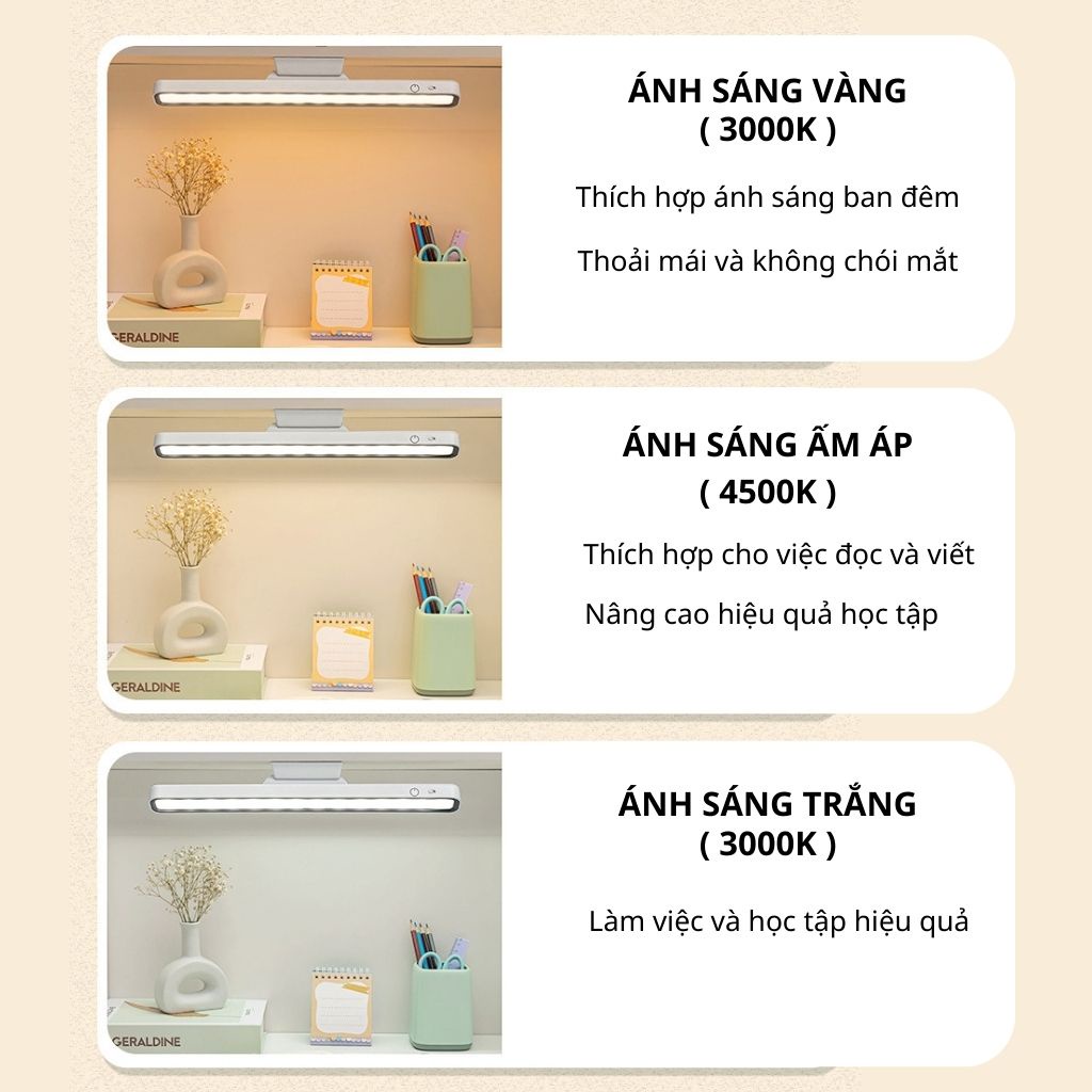 Đèn học cho bé chống cận điều chỉnh linh hoạt 32cm, đèn Led gắn bàn học tích điện đa năng điều chỉnh xoay 80 độ