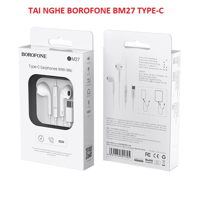 TAI NGHE BOROFONE BM 27 TYPE | CHÍNH HÃNG | Mic Lọc Thông Minh | Tiêu Chuẩn Kết Nối Mới | 100% Hàng Chính Hãng 15003