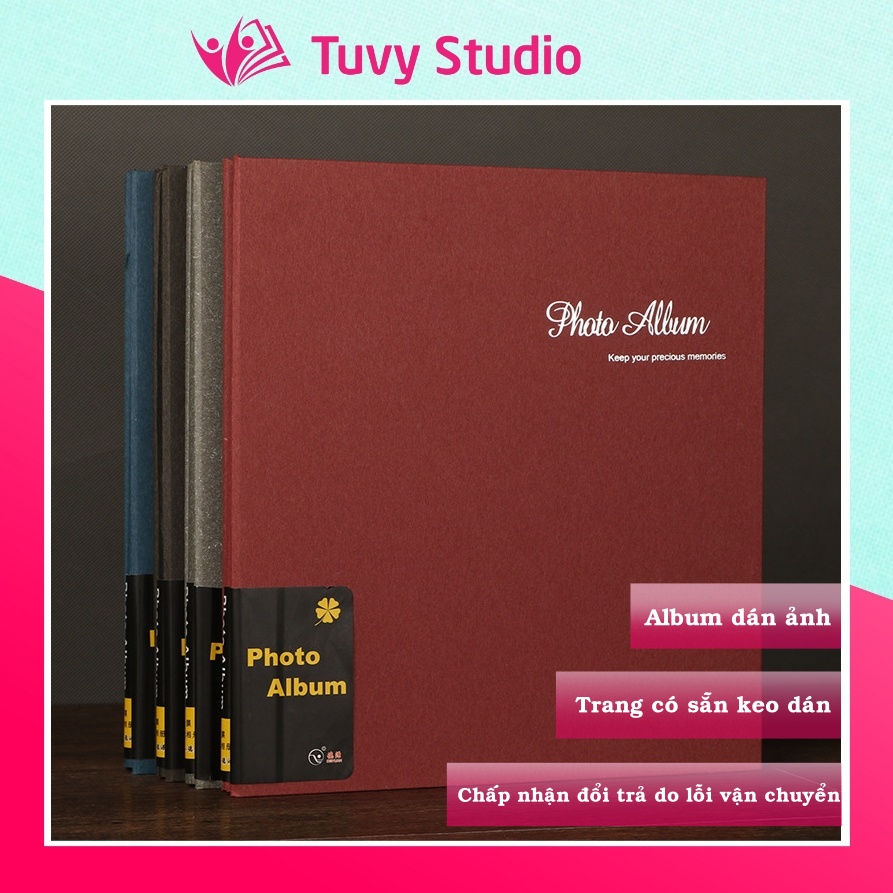 Album ảnh cỡ 27x29 cm có sẵn keo dán bìa giấy da lộn sang trọng sẵn hàng tại Tú Vy Studio