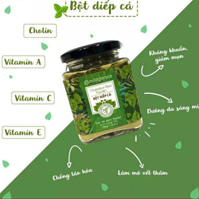 Bột Diếp Cá Giảm Mụn, Mờ Vết Thâm Milaganics 100GR