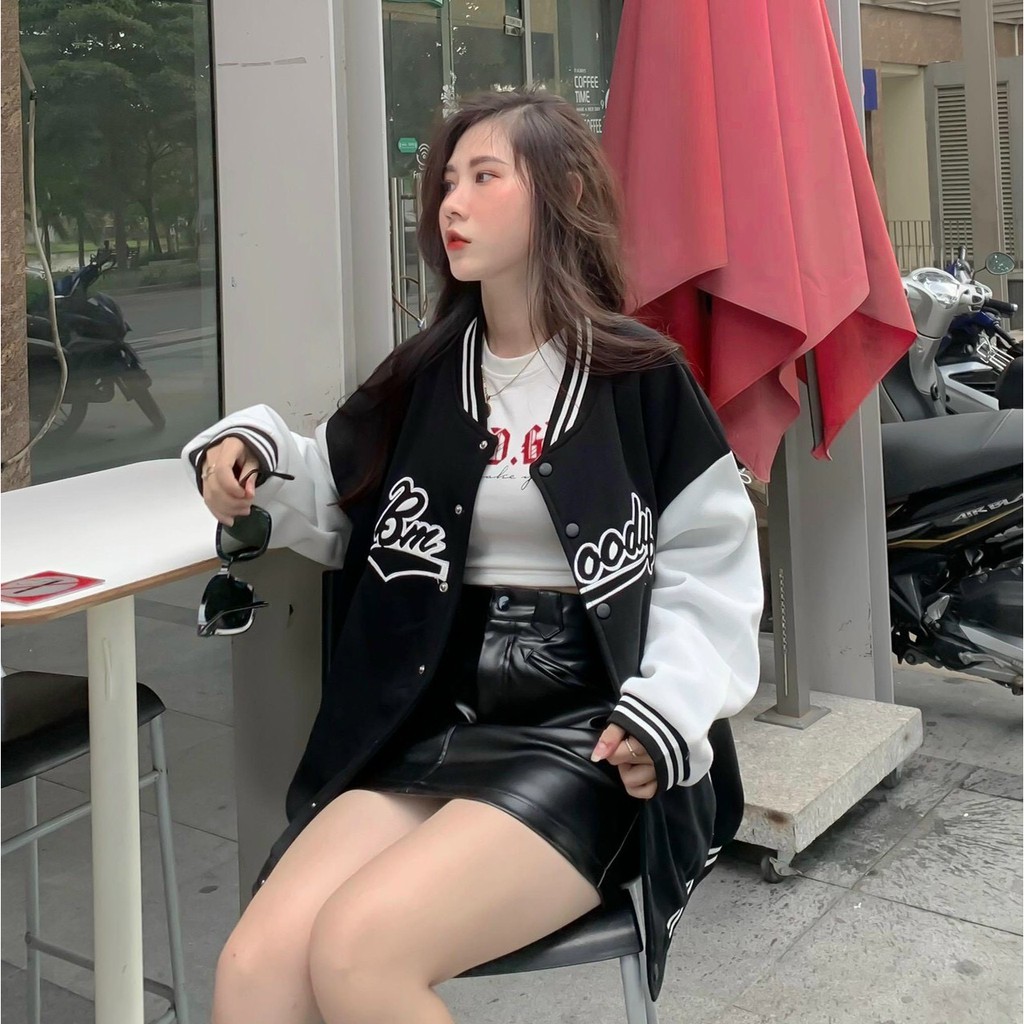 Áo Bomber Unisex Nam Nữ Chất Dù 2 Lớp in Bmoody Phối Tay Phong Cách Hàn