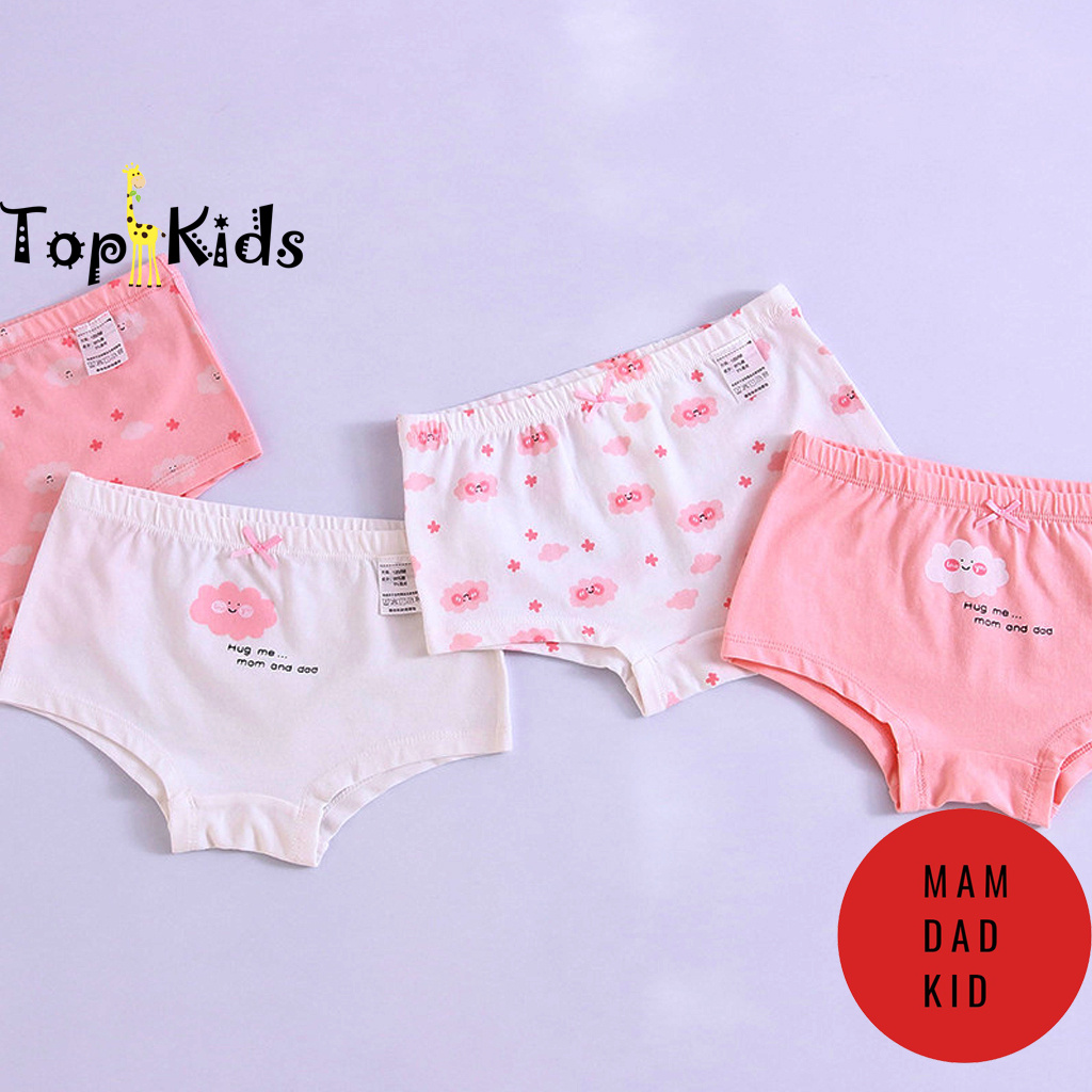 Set 4 quần chíp COTTON cao cấp, bé gái - MAM DAD KIDS - Topkid_Vietnam, từ 10-60kg, quần lót.