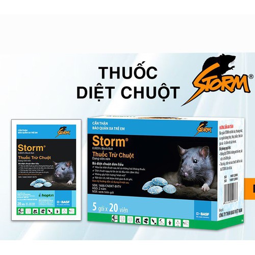 HN-Combo 1 hộp 5 gói x 20 viên Diệt Chuột Storm CHỐNG ĐÔNG MÁU - CHUỘT sinh học-HP10045LV