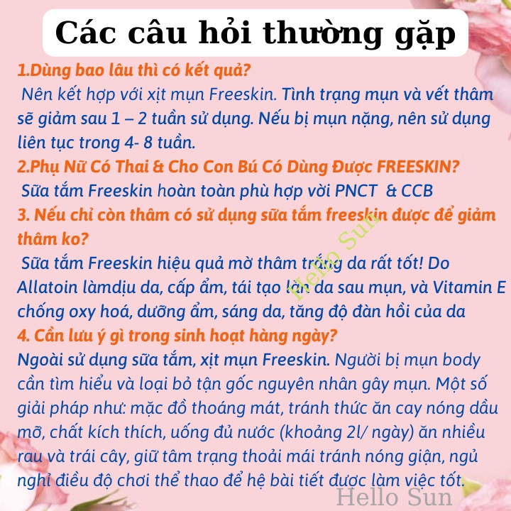 Sữa Tắm Giảm Mụn Thâm Mụn Lưng Freeskin 250ml Ngừa Mụn Lưng Mông Body Mờ Thâm Dưỡng Trắng Da- Shop Hello Sun | BigBuy360 - bigbuy360.vn