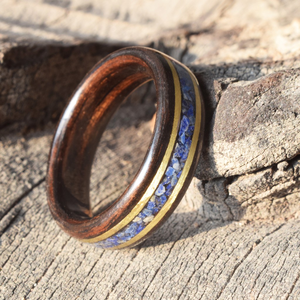 Nhẫn Gỗ Mun uốn cẩn đá Lapiz Lazuli