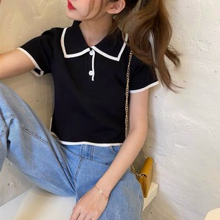 Áo kiểu phối viền cổ bẻ