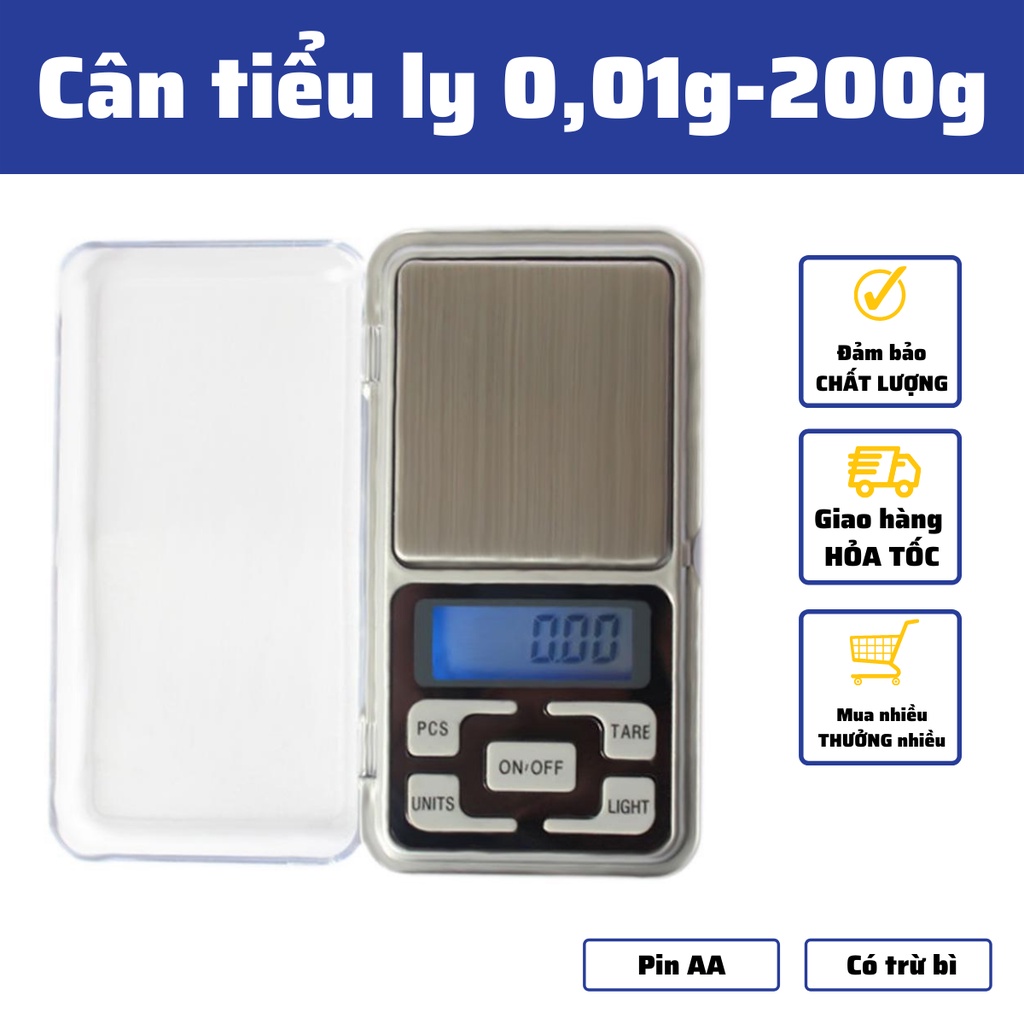 Cân Tiểu li điện tử làm bánh mini chính xác cao định lượng 0.01g-200g bảo hành 12 tháng Cân vàng đá quý nhà bếp