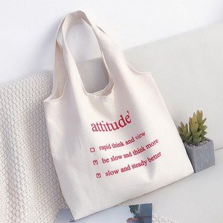 Túi Tote Vải Canvas Ulzzang Unisex Quai Tròn Đeo Vai In Chữ Attitude