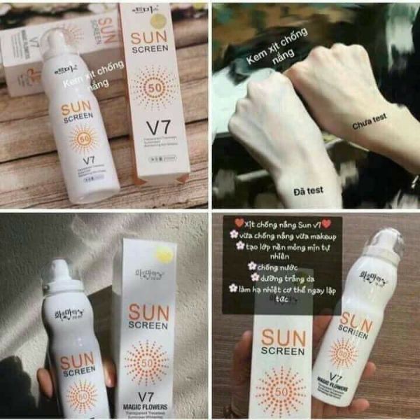 xịt chống nắng Sun Screen V7 lên tone- trắng da Hàn Quốc ko bết dính - madein KOREA