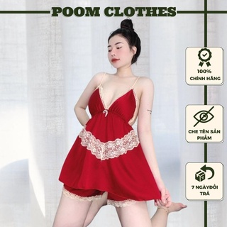 Bộ Ngủ Sexy Nữ Lụa Satin Cao Cấp POOM Clothes Đồ Ngủ Sexy Gợi Cảm Phối Ren Lụa Cao Cấp Sang Xịn Thoáng Mát FreeSize