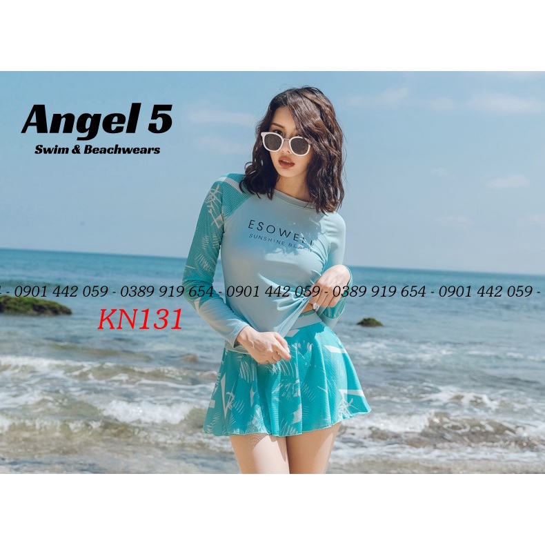 Đồ bơi dài tay váy xanh cao cấp KN131 | BigBuy360 - bigbuy360.vn