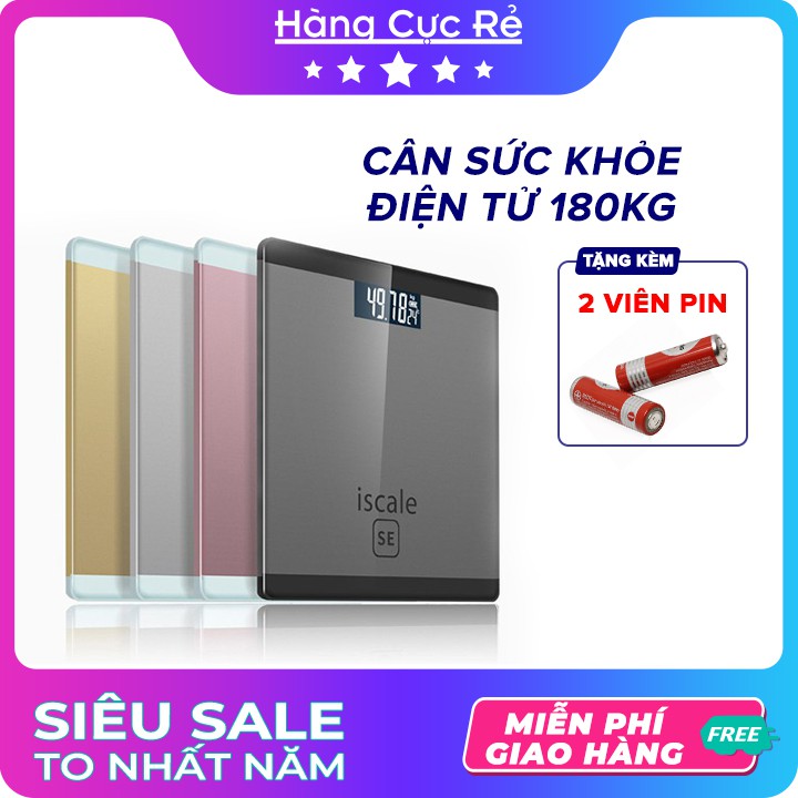 Cân sức khỏe điện tử  cao cấp tặng kèm 2 pin❣️Freeship❣️ Cân đo được nhiệt độ phòng, cân tối đa 180Kg - Shop Hàng Cực Rẻ