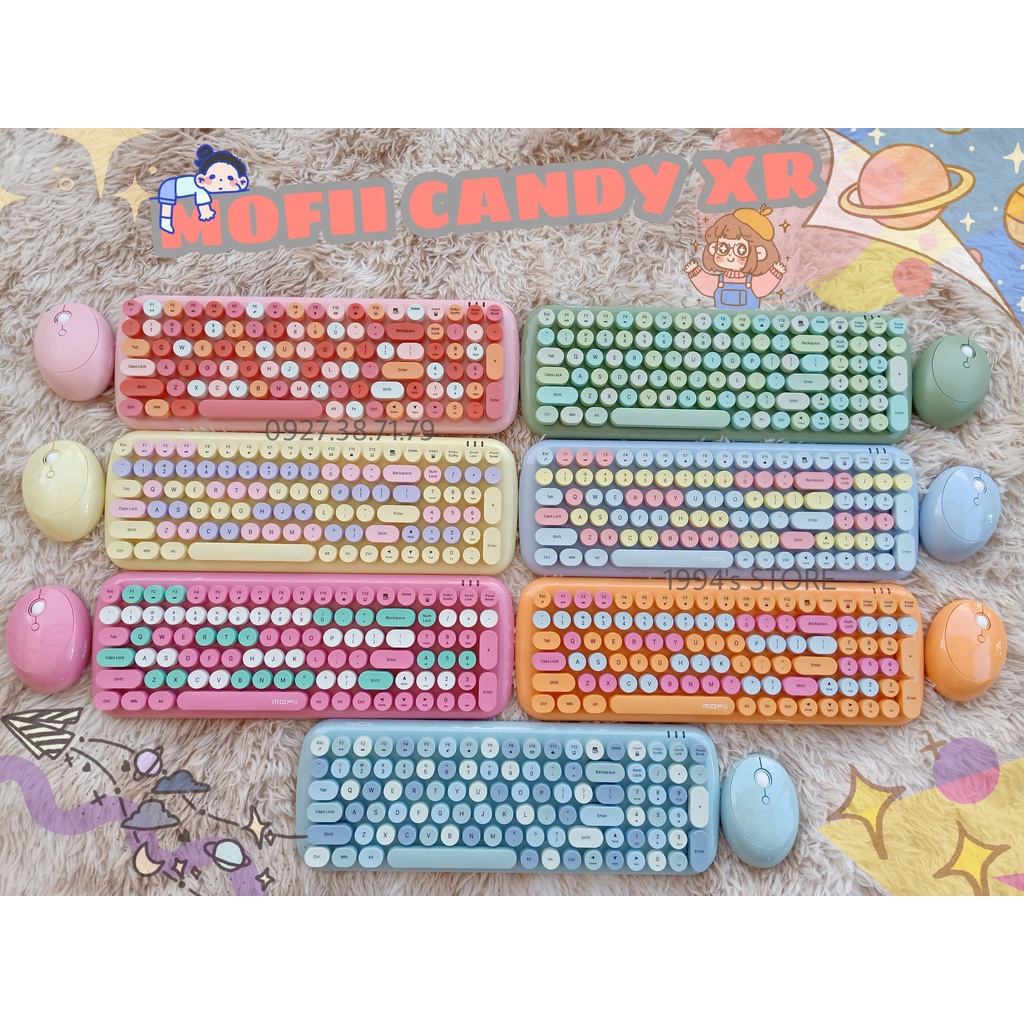 BỘ COMBO BÀN PHÍM GIẢ CƠ VÀ CHUỘT KHÔNG DÂY MOFII CANDY XR và MOFII CANDY S - Tặng kèm Sticker hình dán và cọ phủi bụi