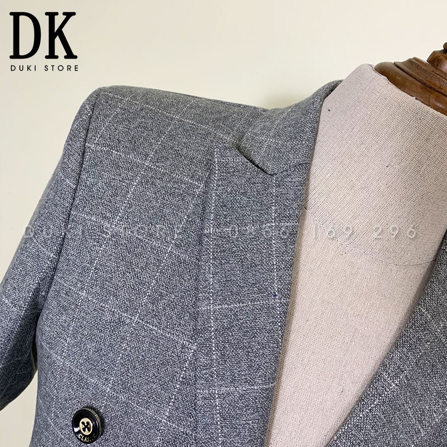 Bộ vest nam 6 cúc Hàn Quốc màu kẻ dạ đẹp DKE0011 - DUKI STORE