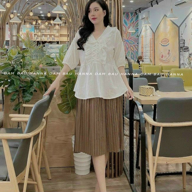 [SIZE 40-65kg] Chân váy dài cho bà bầu vải dập ly cao cấp thoáng mát mềm không nhăn độ dày vừa phải thoải mái nhẹ