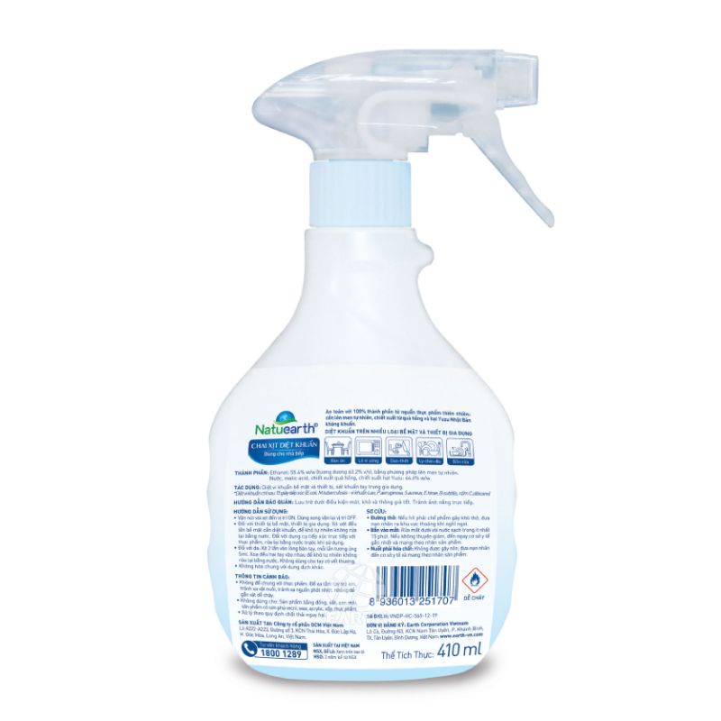 Xịt khuẩn Natuearth (410 ml) - Dùng cho nhà bếp và da tay