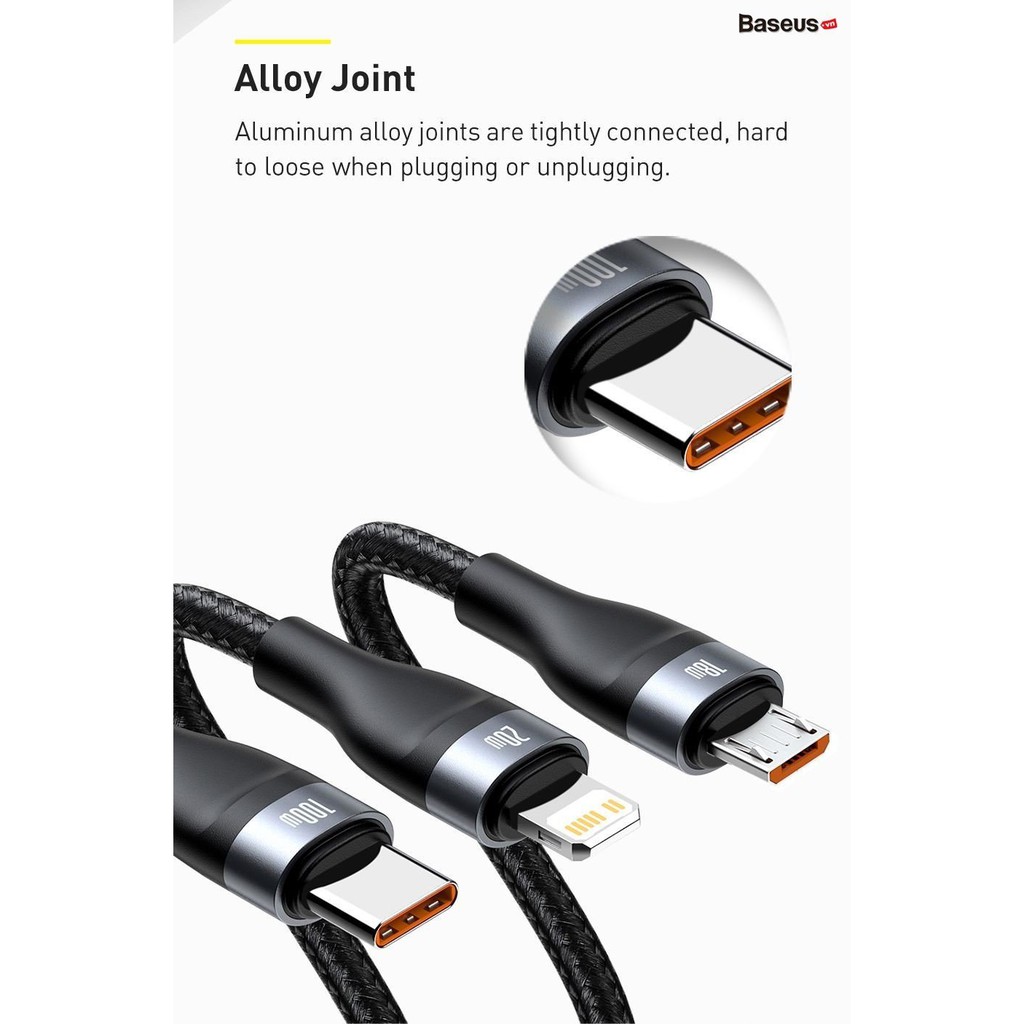 Dây cáp sạc nhanh 100w đa năng 3in1 cổng USB Type c chính hãng Baseus | BigBuy360 - bigbuy360.vn