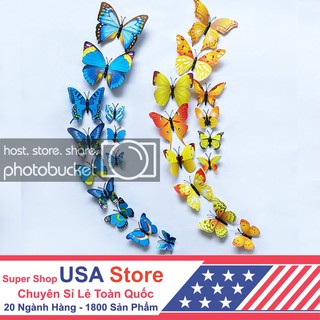 Set 12 con bướm tạo hình 3d - hình dán trang trí tường - có nam châm gắn tủ lạnh, cửa sổ