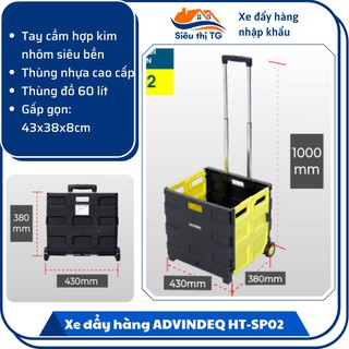 Xe đẩy hàng gấp gọn đi chợ 2 bánh ADVINDEQ HT-SP02, xe kéo hàng đi chợ gấp gọn mini siêu thị đa năng