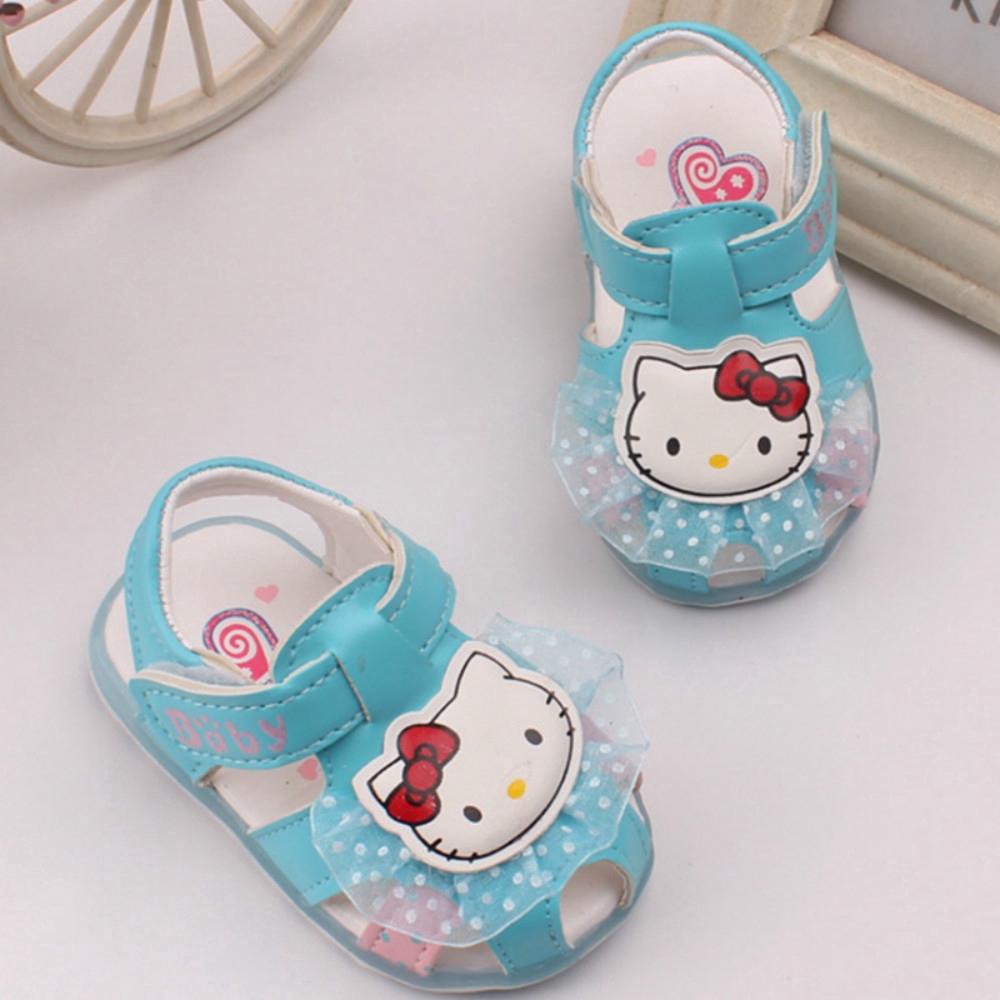 0-2 Years Cartoon Hello Kitty Pre Walker Newborn Baby Shoes Sandals for Girls Infant Toddler LED Shoes Sandals