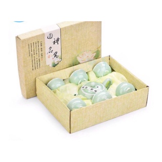 Bộ Ấm Trà 6 Chén Men Ngọc Bích Hình Cá 3D
