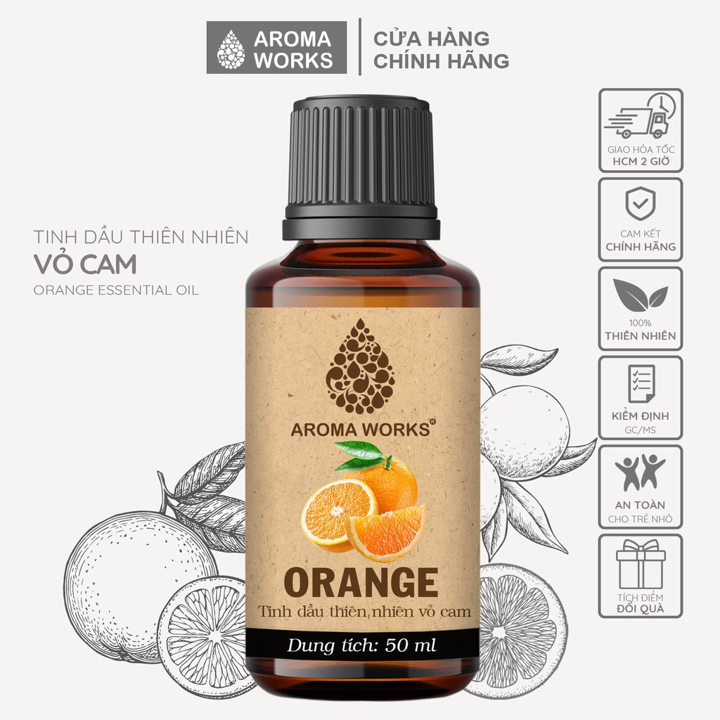 Tinh Dầu Cam Ngọt Thiên Nhiên Thơm Phòng, Đuổi Muỗi, Giải Cảm Aroma Works Orange